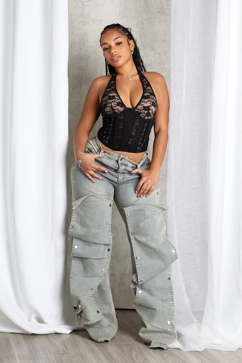 Corsabella Mesh Lace Halter Corset Top